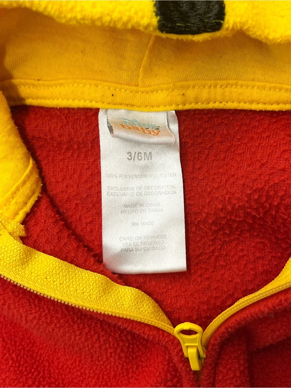 Disney Yellow and Red Winnie the Pooh Hooded Footie Size 3/6 Months